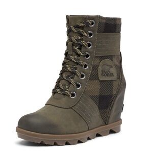 Sorel Lexie Wedge Boots Waterproof Full Grain Leather Plaid sz11